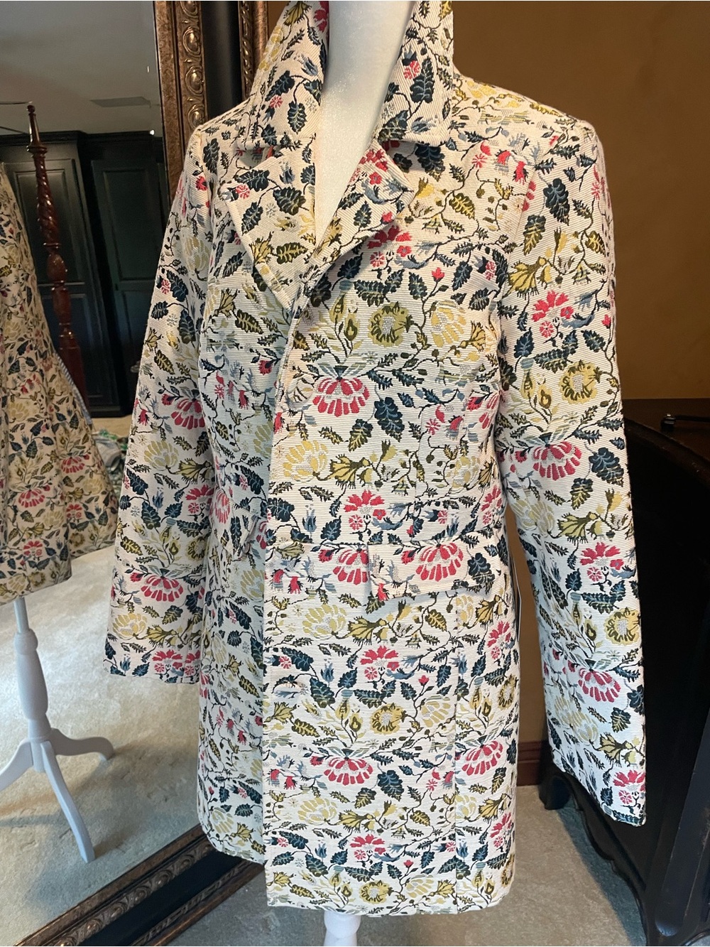 Gal Meets Glam Cream Quilted Floral Blazer with Pink & Olive Motif